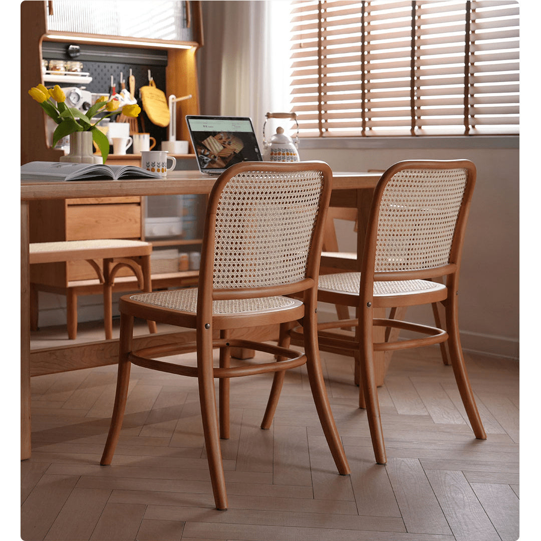 Modern Beech Wood Chair with Rattan Seat - Natural Finish fyx-889