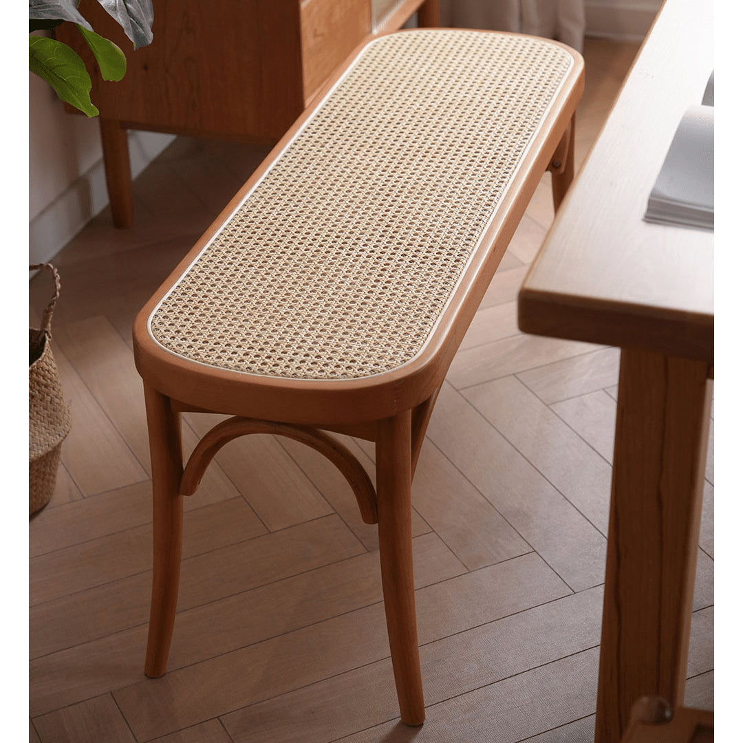 Elegant Light Brown Beech and Rattan Stool - Stylish and Durable Seating Solution fyx-890