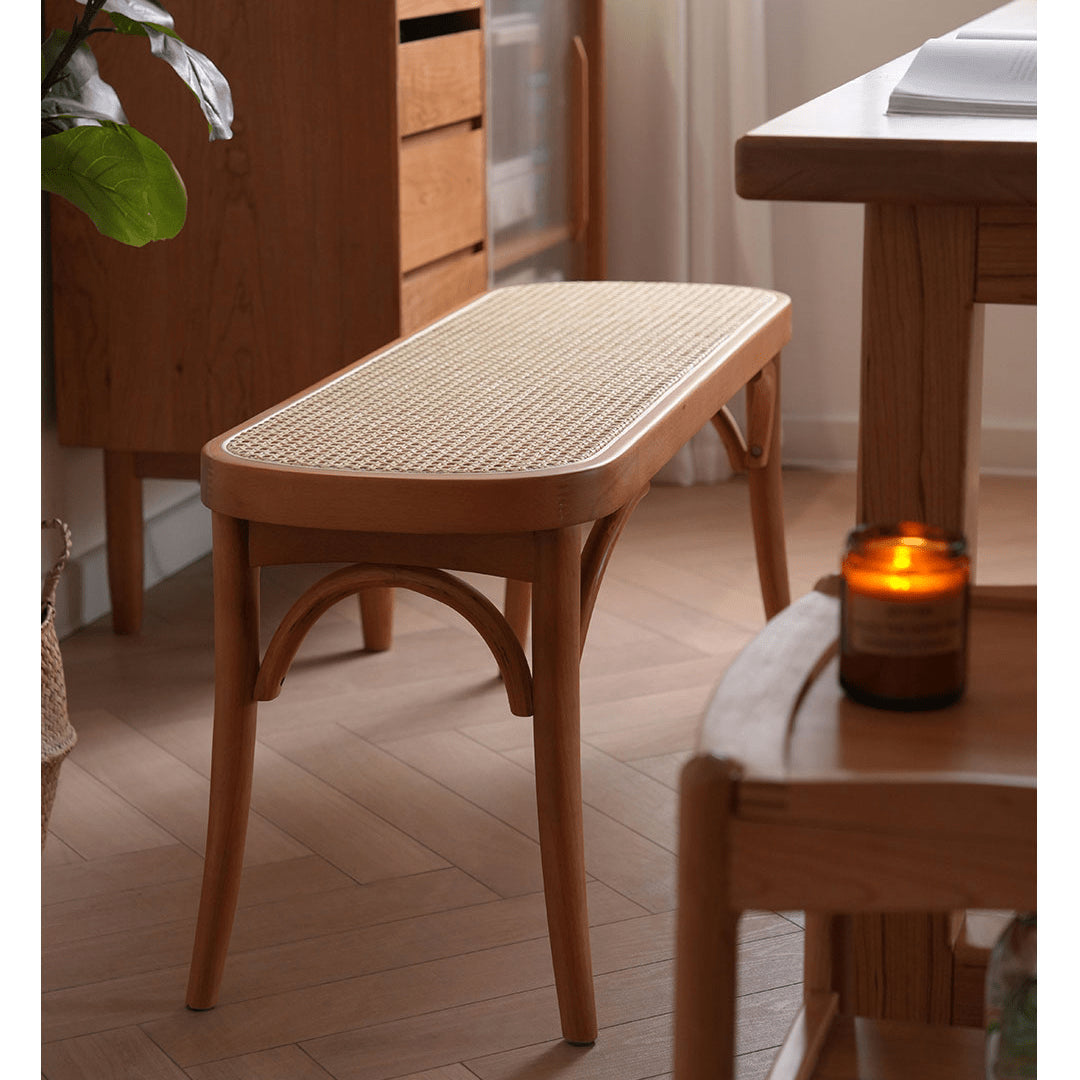 Elegant Light Brown Beech and Rattan Stool - Stylish and Durable Seating Solution fyx-890