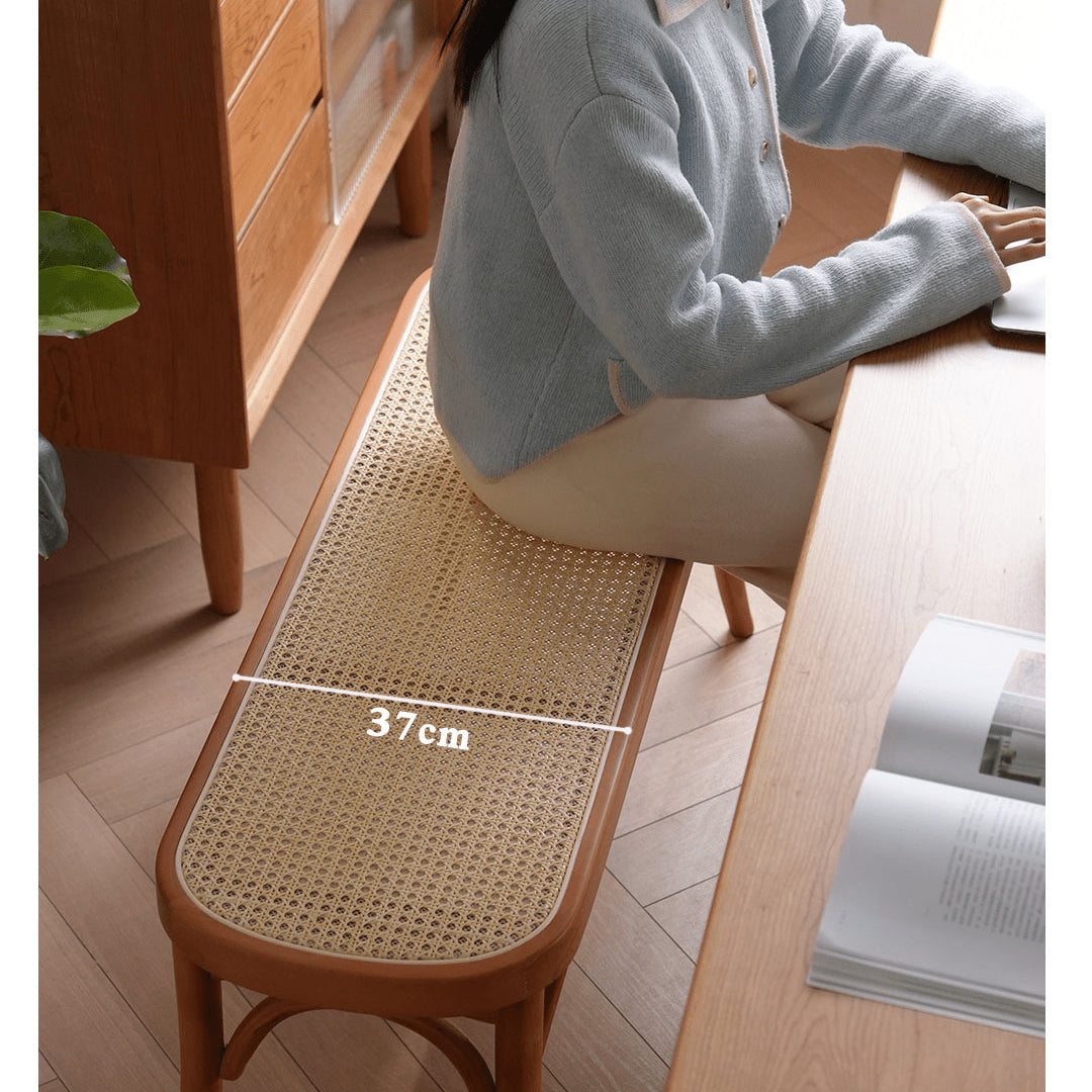 Elegant Light Brown Beech and Rattan Stool - Stylish and Durable Seating Solution fyx-890