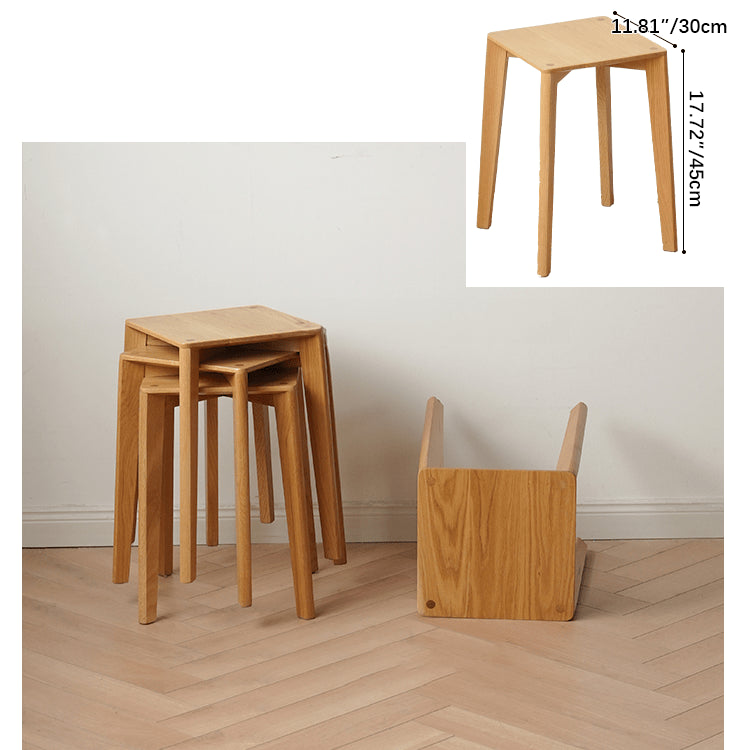 Elegant Oak Wood Stool with Light Grey Cushion - Natural and Comfortable Seating fyx-891