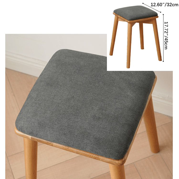 Elegant Oak Wood Stool with Light Grey Cushion - Natural and Comfortable Seating fyx-891