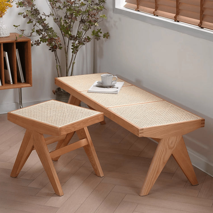 Elegant Natural Wood and Rattan Stool – Ash, Cherry, and Oak Variants Available fyx-892