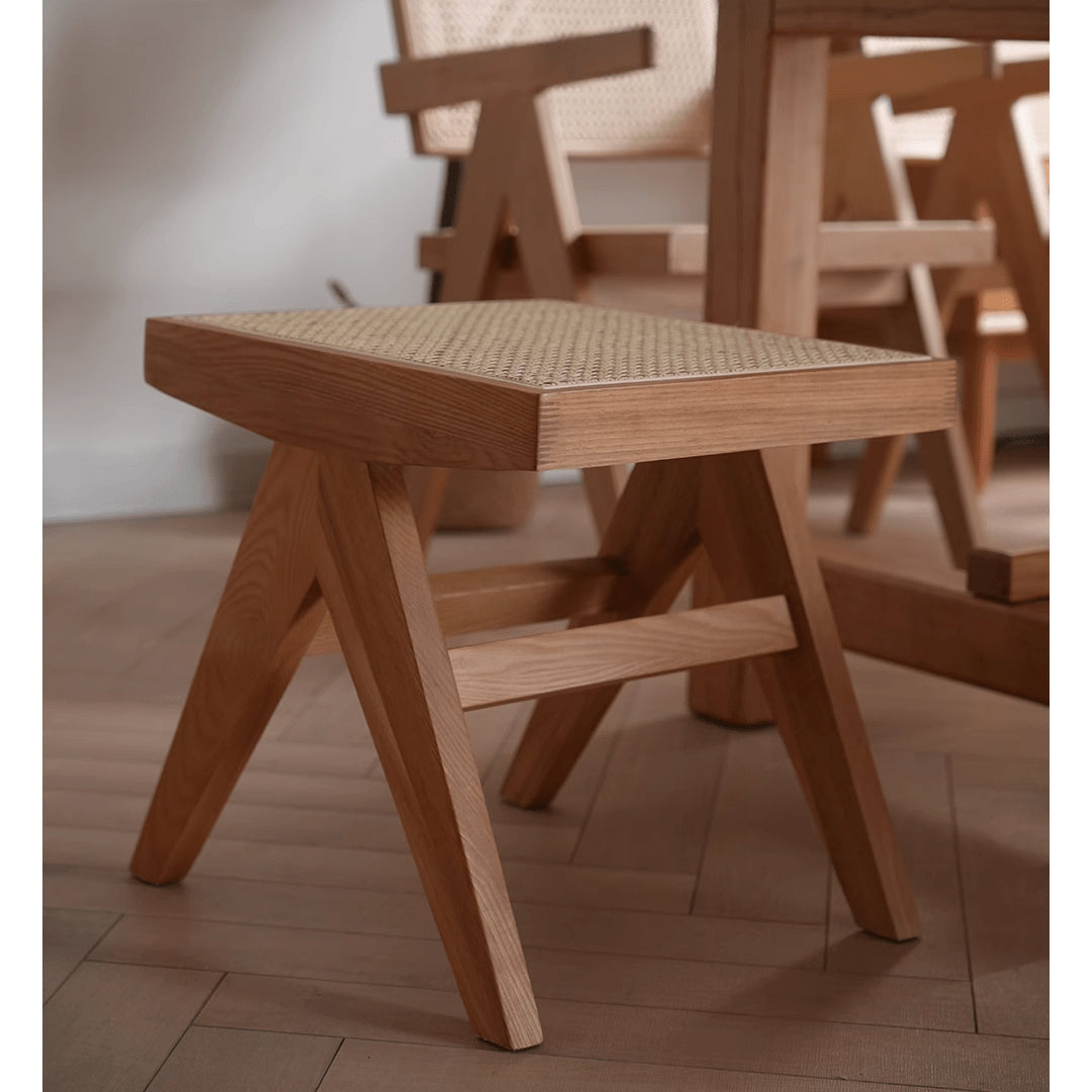 Elegant Natural Wood and Rattan Stool – Ash, Cherry, and Oak Variants Available fyx-892