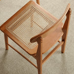 Elegant Natural Cherry Wood Chair with Rattan Detailing fyx-894
