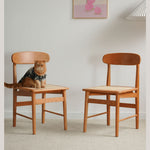 Elegant Natural Cherry Wood Chair with Rattan Detailing fyx-894