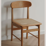 Elegant Natural Cherry Wood Chair with Rattan Detailing fyx-894