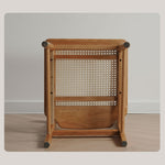 Elegant Natural Cherry Wood Chair with Rattan Detailing fyx-894