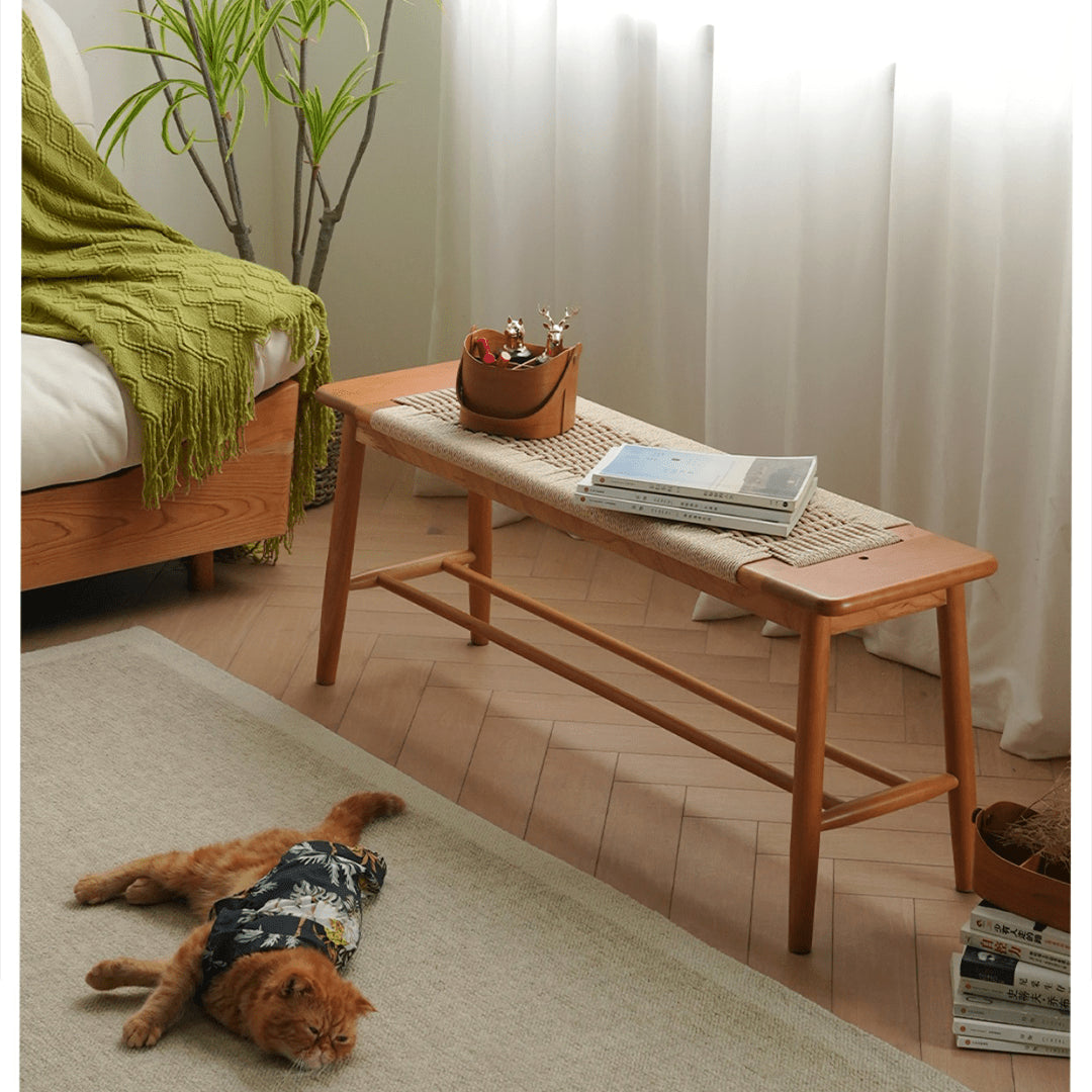 Elegant Cherry & Oak Wood Stool with Durable Kraft Paper Details fyx-896