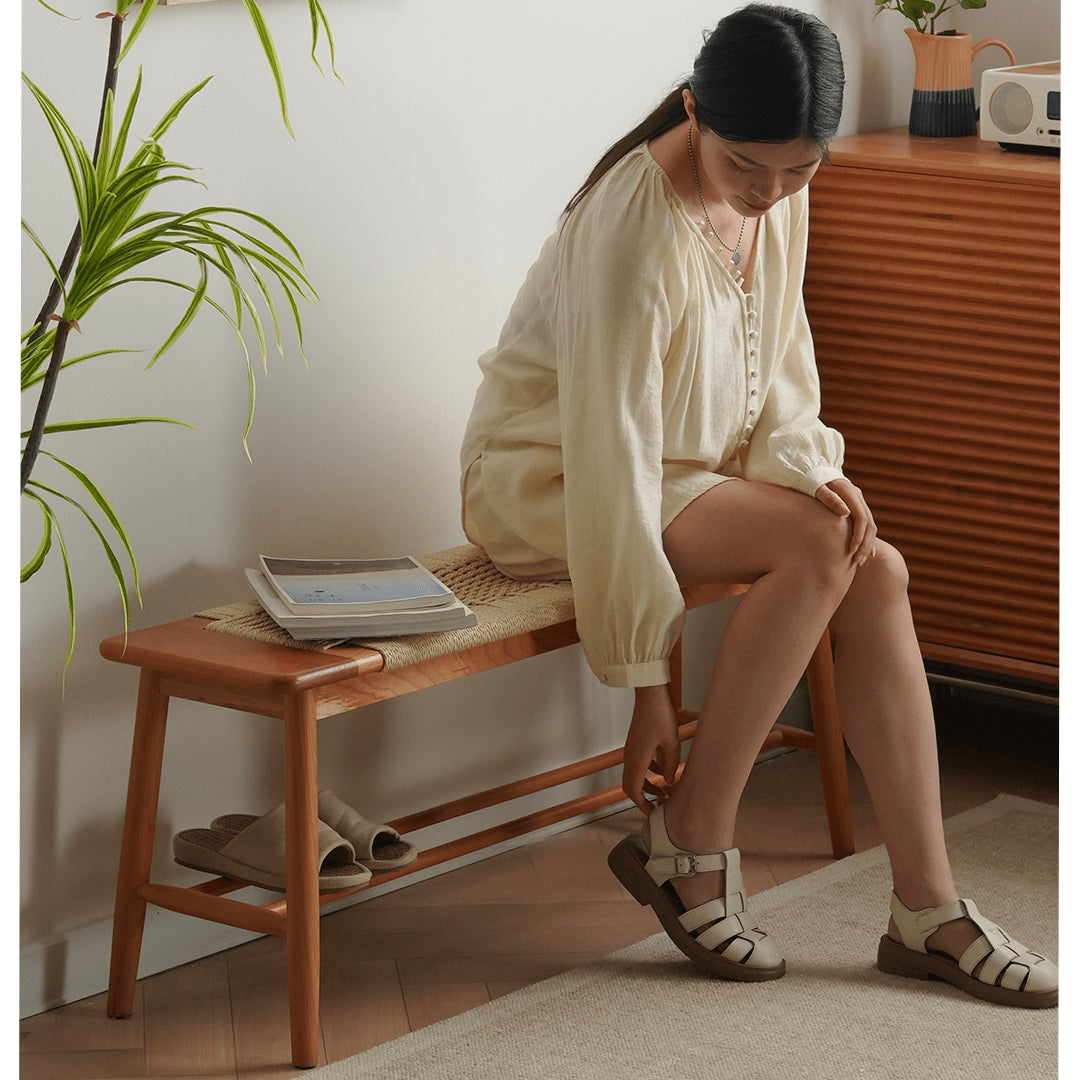 Elegant Cherry & Oak Wood Stool with Durable Kraft Paper Details fyx-896