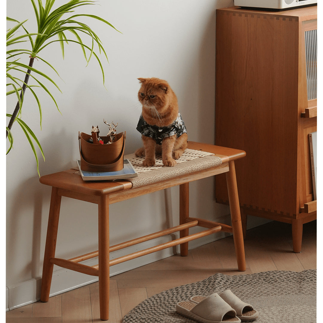 Elegant Cherry & Oak Wood Stool with Durable Kraft Paper Details fyx-896