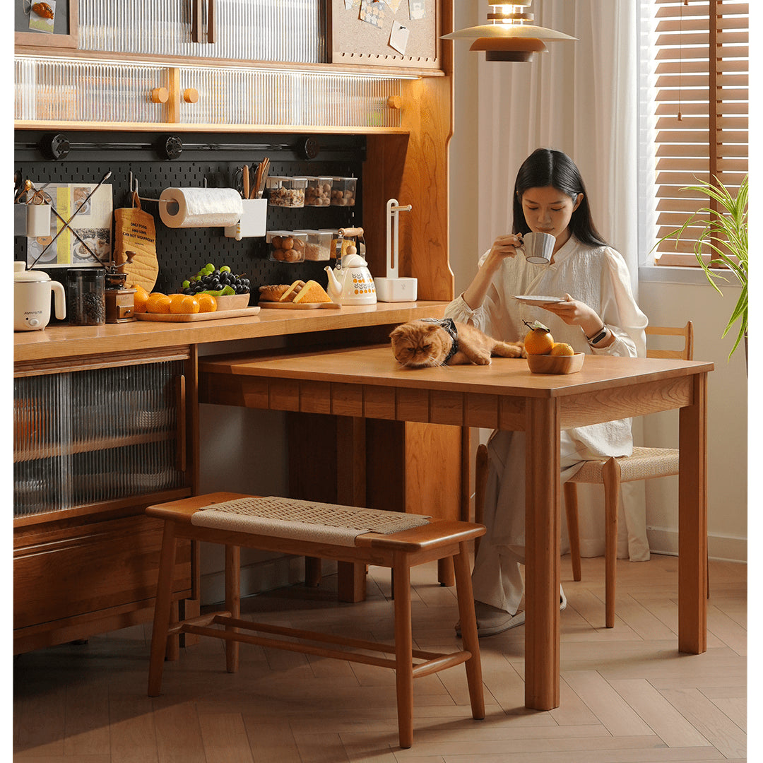 Elegant Cherry & Oak Wood Stool with Durable Kraft Paper Details fyx-896