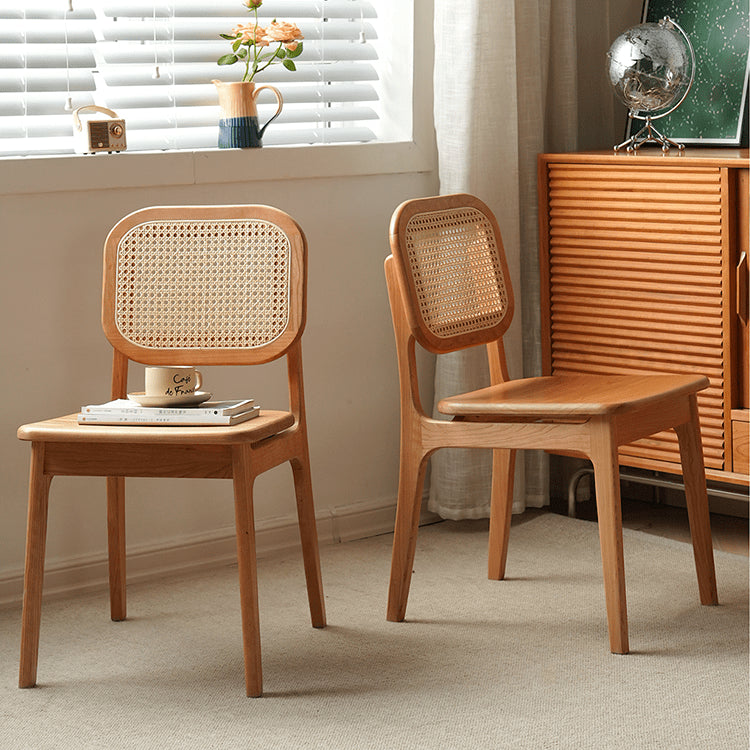 Elegant Cherry Wood and Rattan Chair - Natural Finish fyx-898