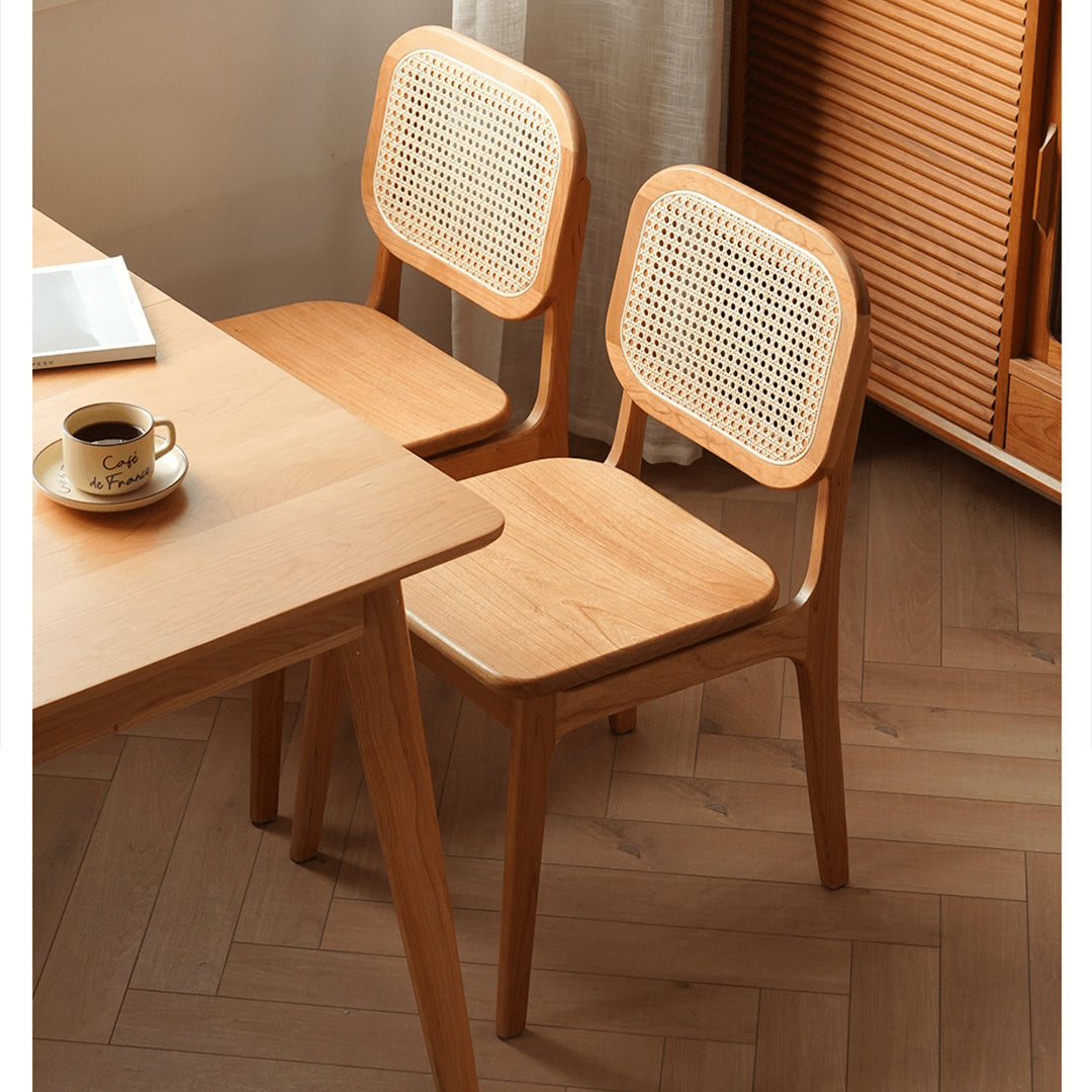 Elegant Cherry Wood and Rattan Chair - Natural Finish fyx-898