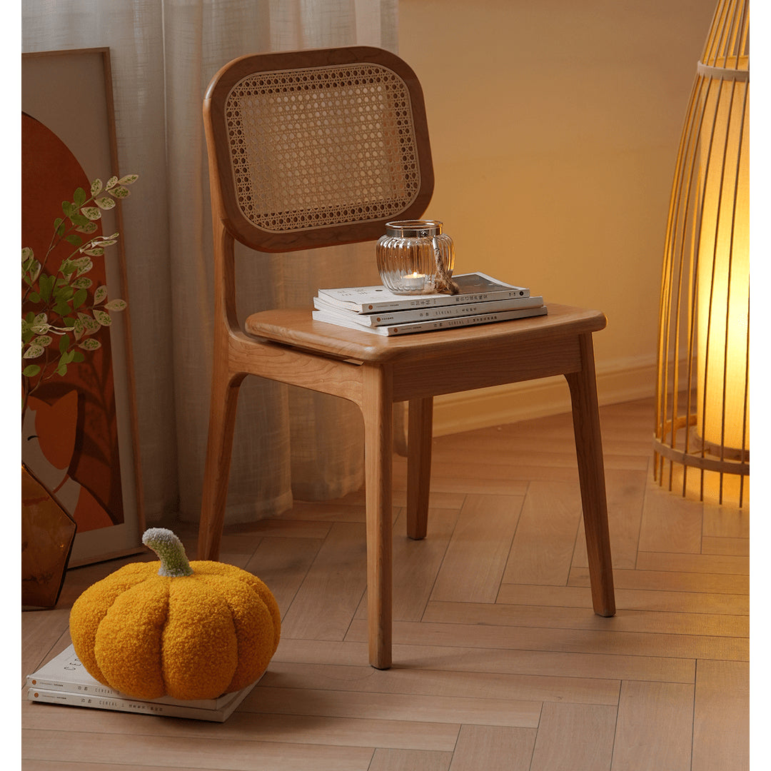 Elegant Cherry Wood and Rattan Chair - Natural Finish fyx-898