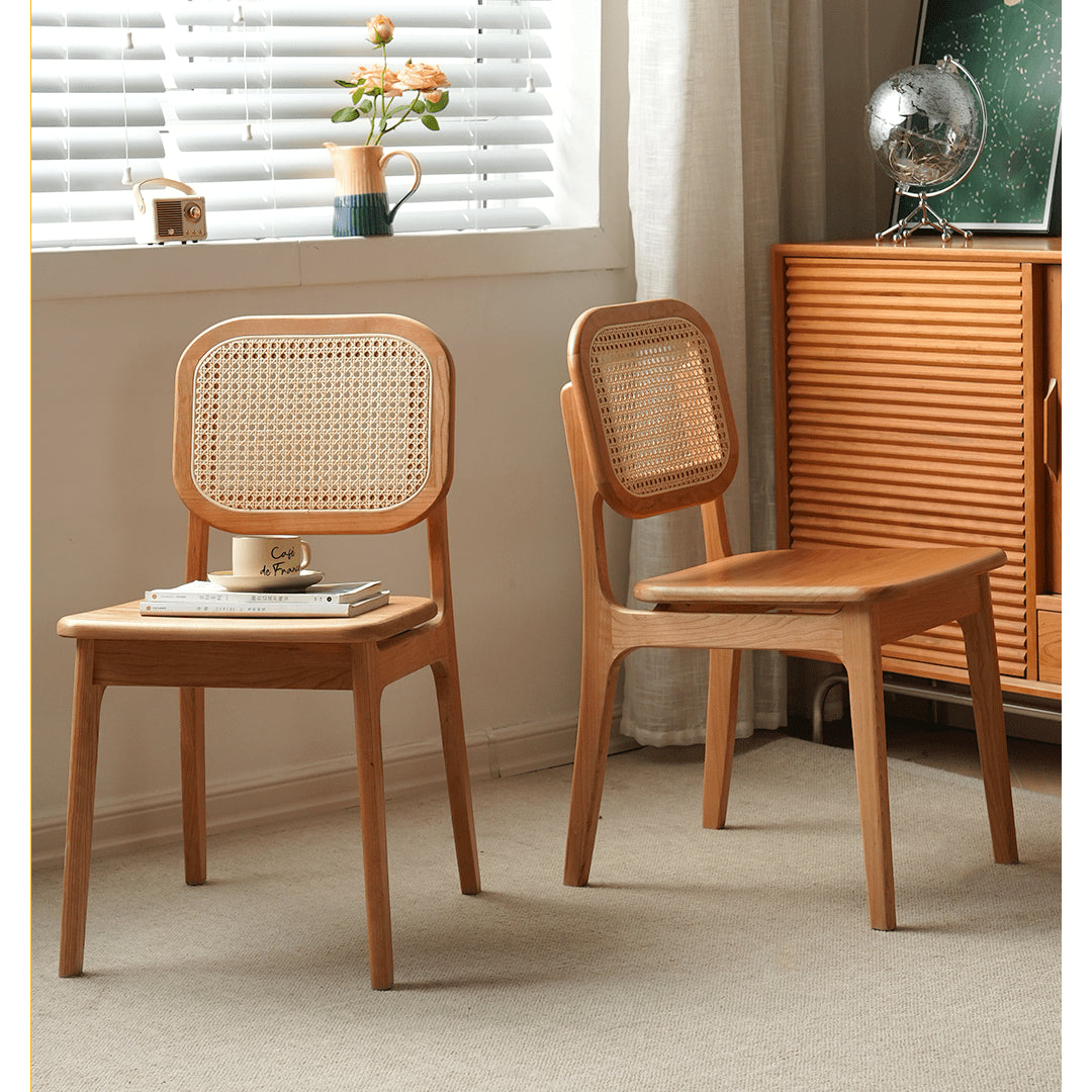 Elegant Cherry Wood and Rattan Chair - Natural Finish fyx-898