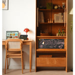 Elegant Cherry Wood and Rattan Chair - Natural Finish fyx-898