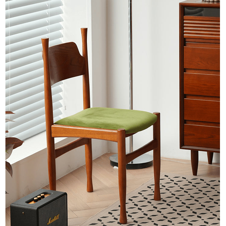 Elegant Velvet Ash Wood Chair with Soft Foam Padding - Green & Brown fyx-900