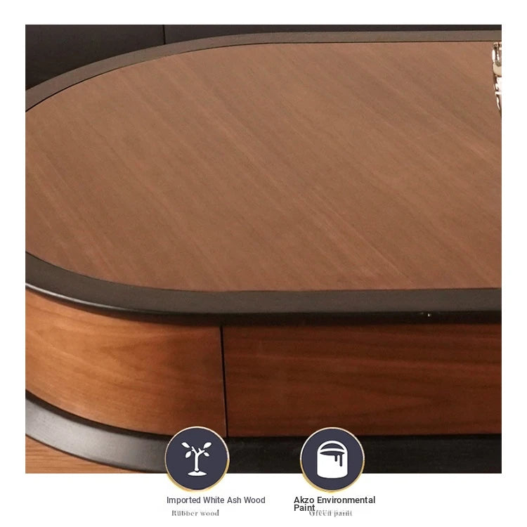 Stylish Ash Wood Coffee Table with Storage - Modern Oval Design for Living Room fzgf-3102