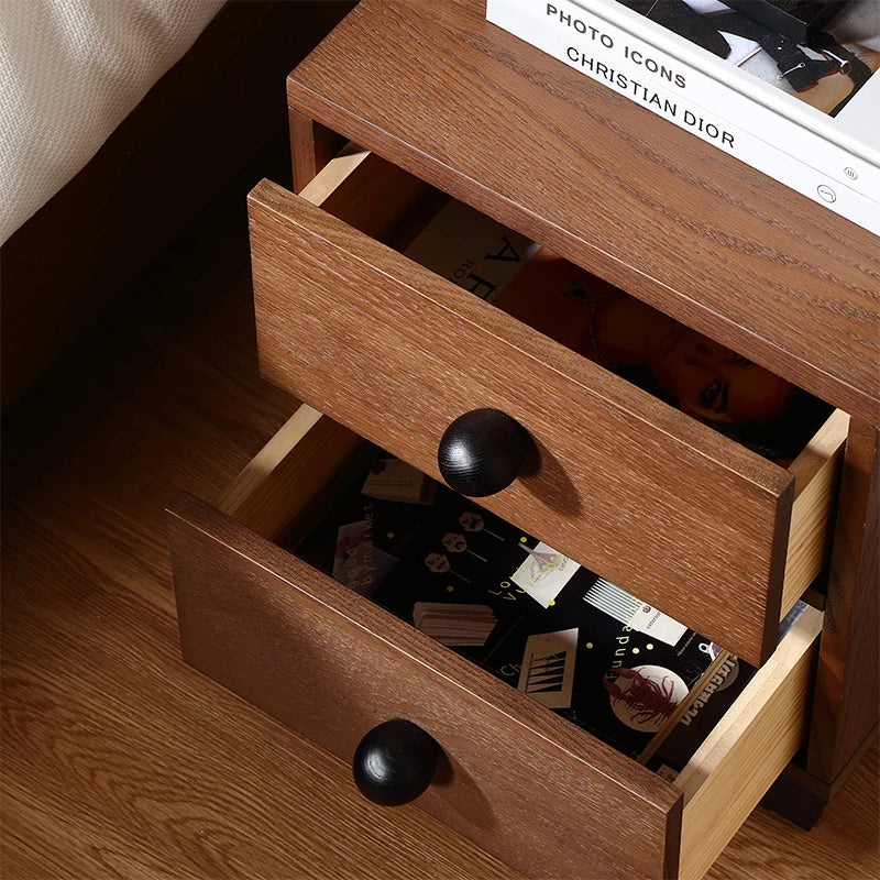 Modern Ash Wood Nightstand with Two Drawers – Stylish Bedroom Storage Solution fzgf-3103