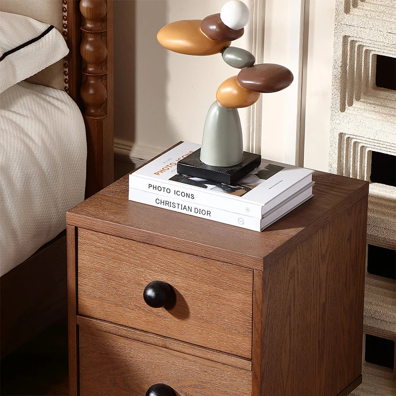Modern Ash Wood Nightstand with Two Drawers – Stylish Bedroom Storage Solution fzgf-3103