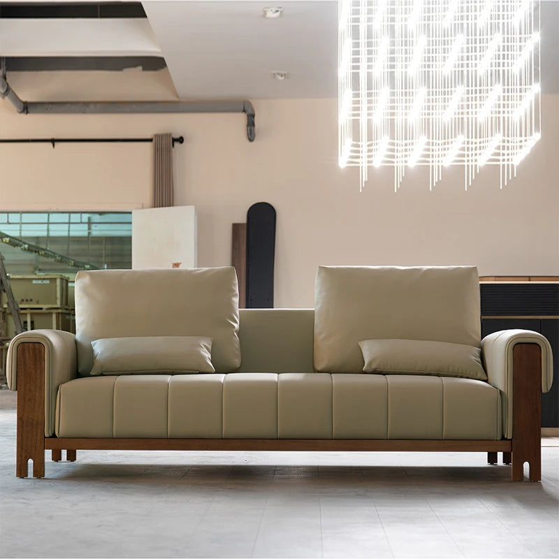 Stylish Black Walnut Faux Leather Sofa with Plush Cushions for Modern Living Rooms fzgf-3106