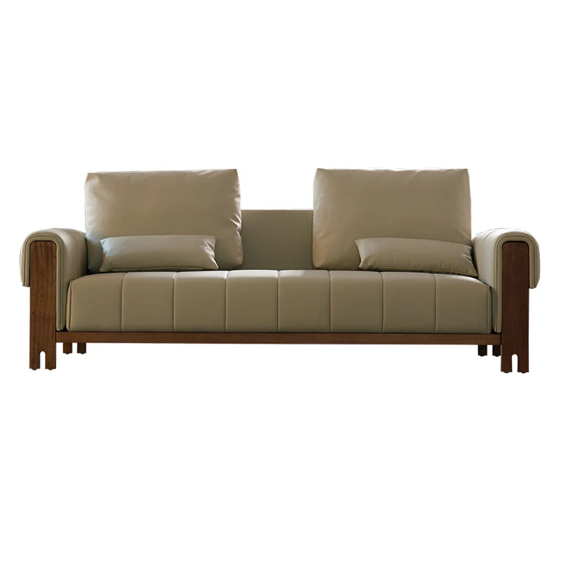 Stylish Black Walnut Faux Leather Sofa with Plush Cushions for Modern Living Rooms fzgf-3106