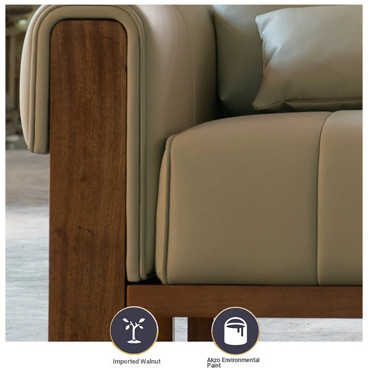Stylish Black Walnut Faux Leather Sofa with Plush Cushions for Modern Living Rooms fzgf-3106
