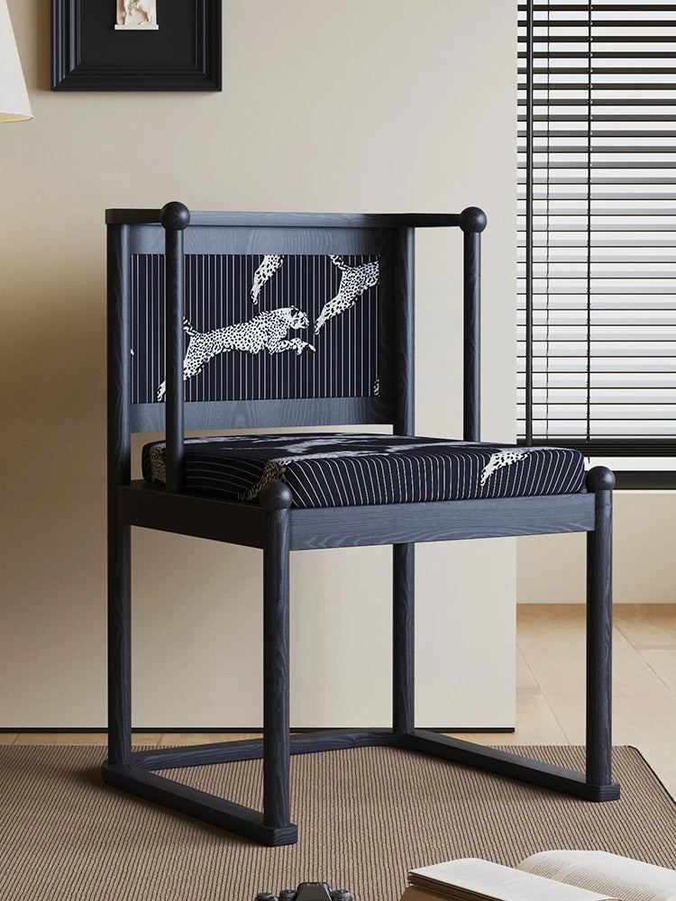 Stylish Ash Wood Chair with Faux Leather and Cotton-Linen Cushion – Perfect for Home or Office Decor fzgf-3109