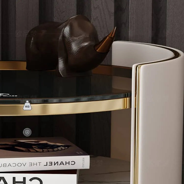 Luxury Nightstand with Tempered Glass, Marble, and Faux Leather Finish fzyhs-2733