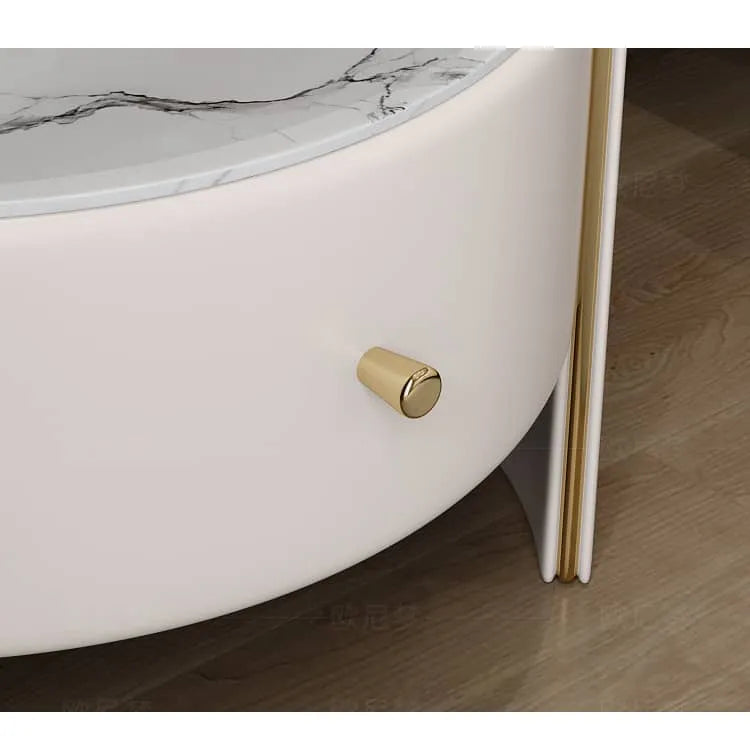 Luxury Nightstand with Tempered Glass, Marble, and Faux Leather Finish fzyhs-2733