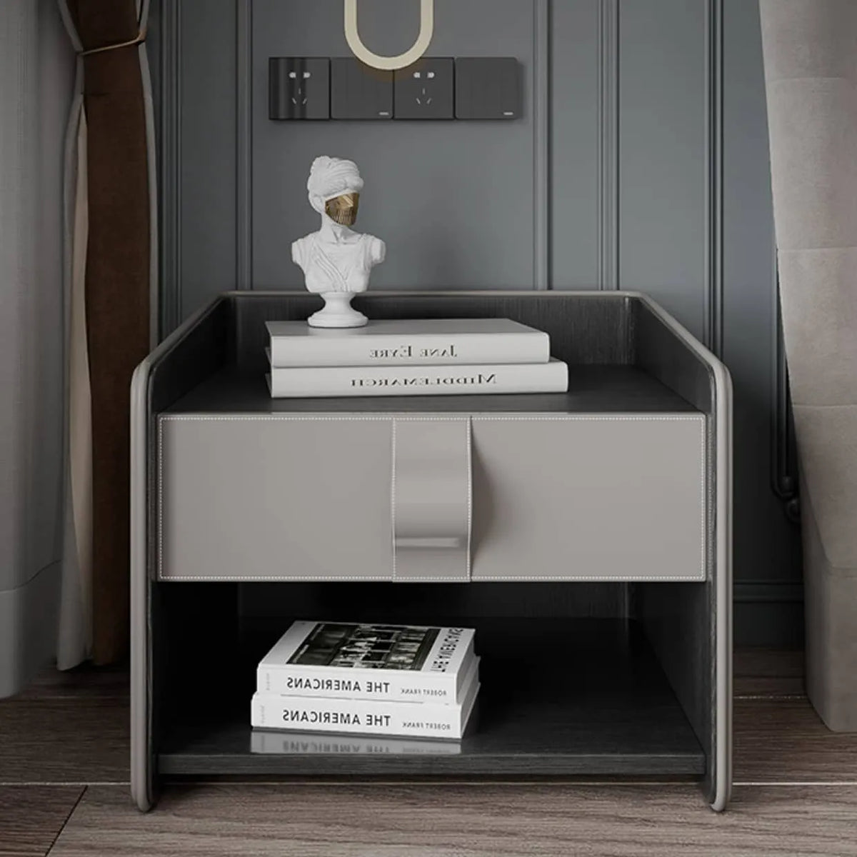 Luxury Solid Wood Nightstand with Faux Leather Finish - Modern Bedroom Essential fzyhs-2734