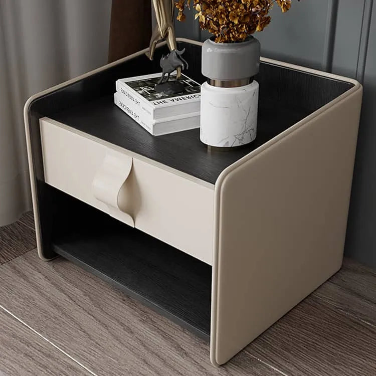 Luxury Solid Wood Nightstand with Faux Leather Finish - Modern Bedroom Essential fzyhs-2734