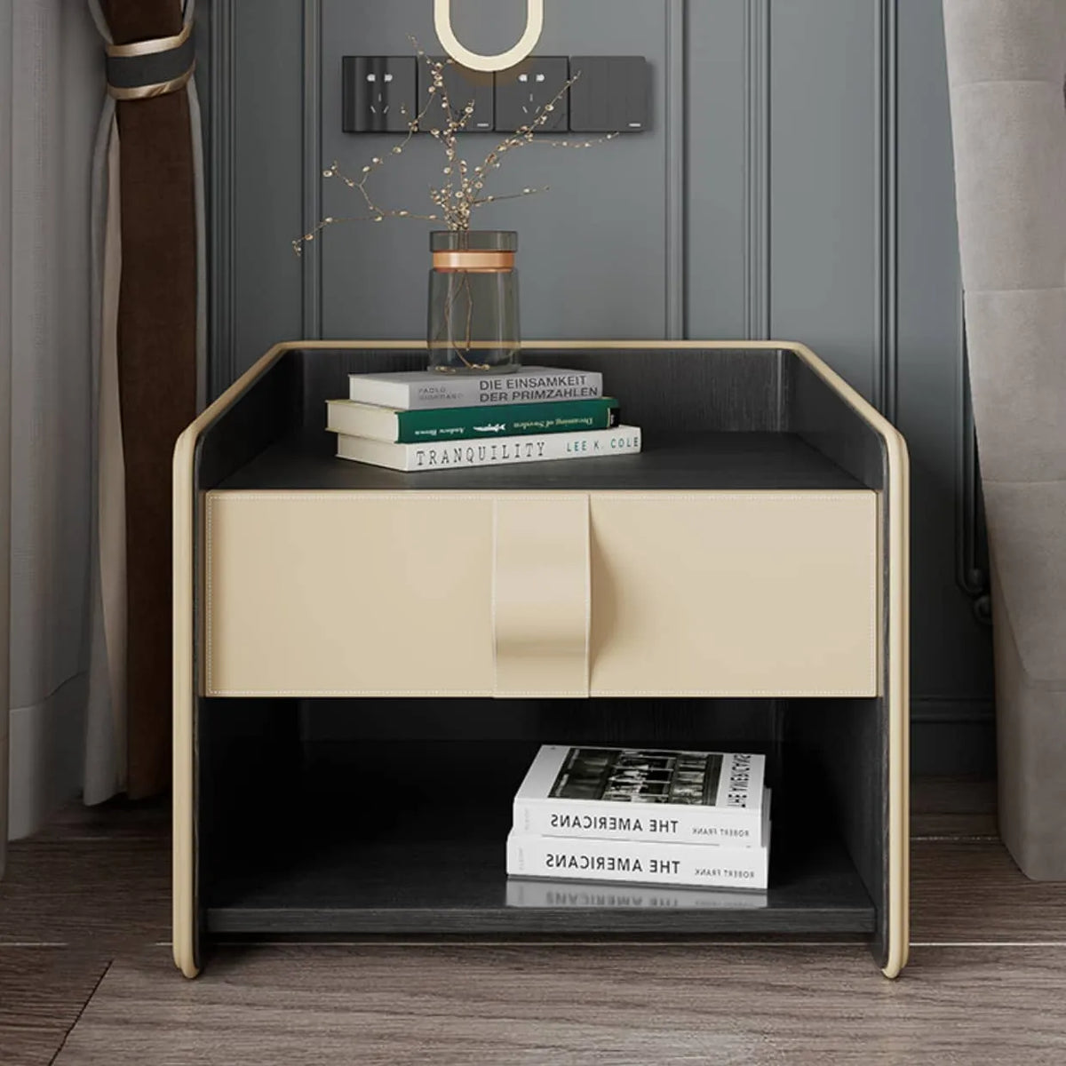 Luxury Solid Wood Nightstand with Faux Leather Finish - Modern Bedroom Essential fzyhs-2734