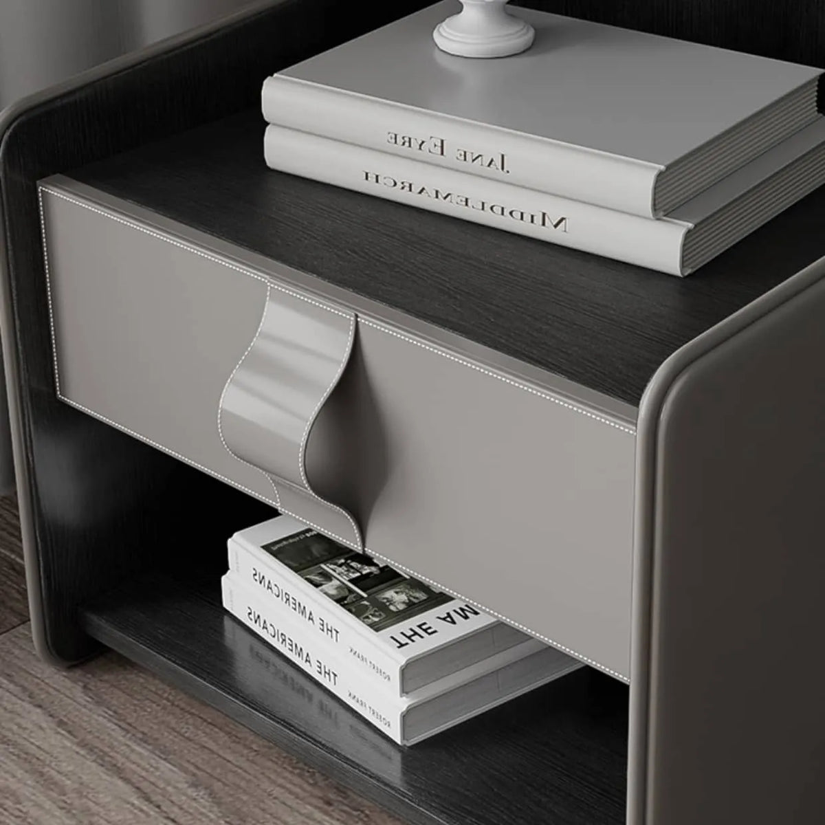 Luxury Solid Wood Nightstand with Faux Leather Finish - Modern Bedroom Essential fzyhs-2734