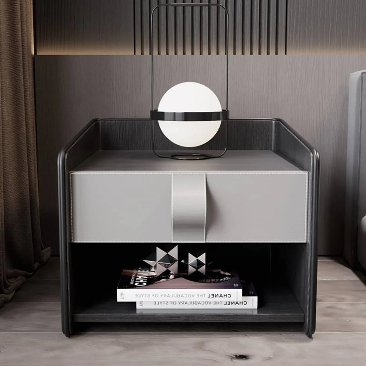 Luxury Solid Wood Nightstand with Faux Leather Finish - Modern Bedroom Essential fzyhs-2734