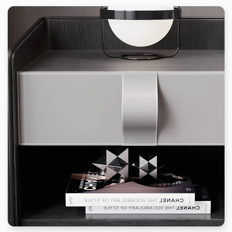 Luxury Solid Wood Nightstand with Faux Leather Finish - Modern Bedroom Essential fzyhs-2734