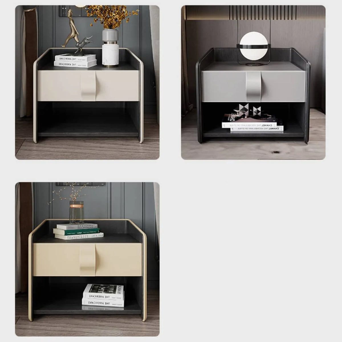 Luxury Solid Wood Nightstand with Faux Leather Finish - Modern Bedroom Essential fzyhs-2734