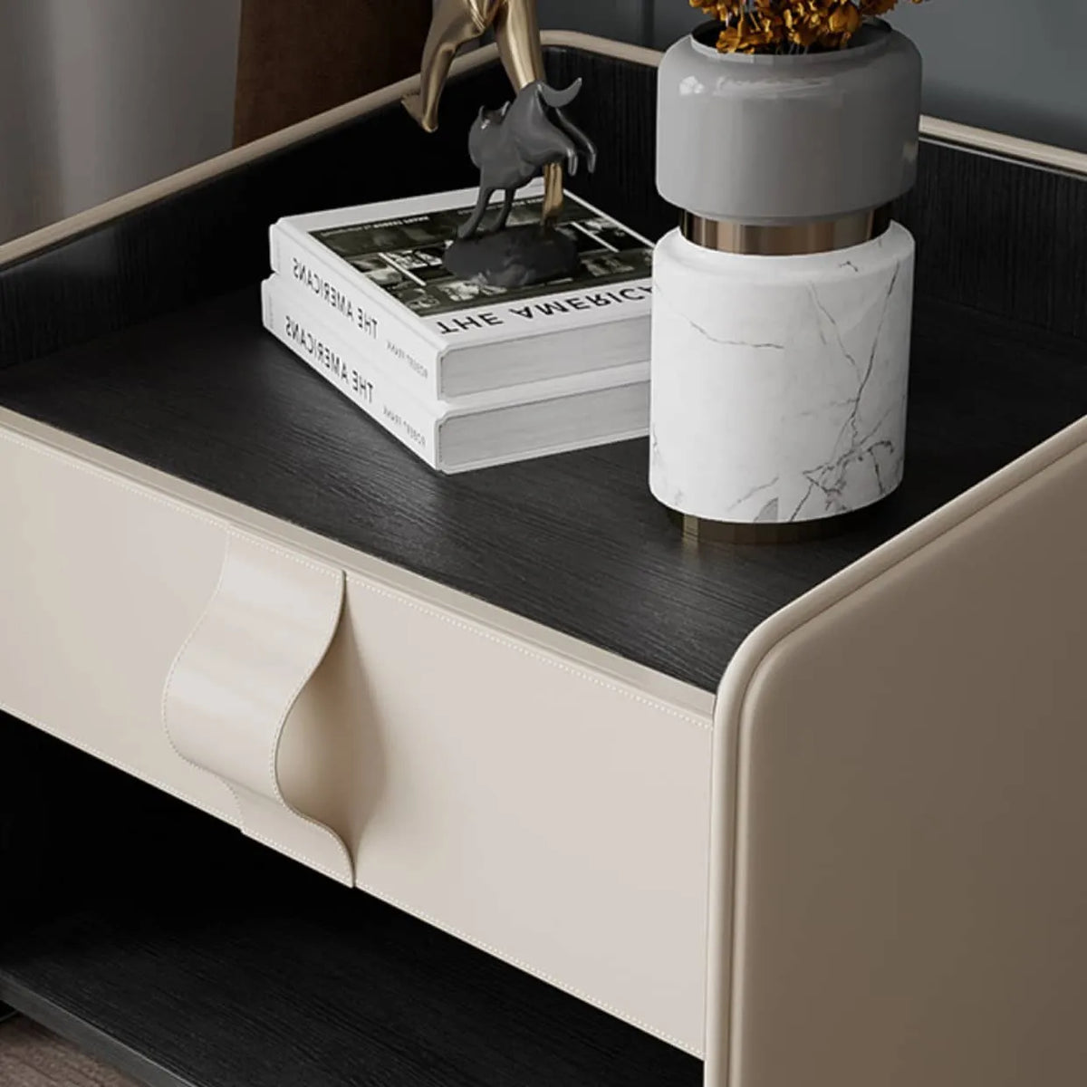 Luxury Solid Wood Nightstand with Faux Leather Finish - Modern Bedroom Essential fzyhs-2734