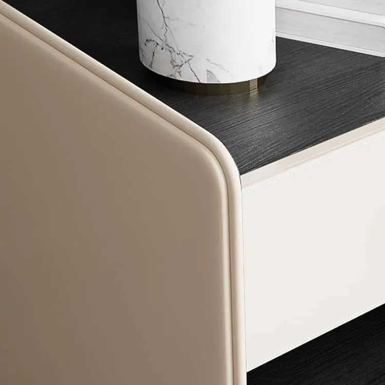 Luxury Solid Wood Nightstand with Faux Leather Finish - Modern Bedroom Essential fzyhs-2734