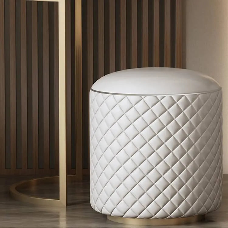 Elegant Quilted Faux Leather Stool with Solid Wood Base for Modern Living Spaces fzyhs-2738-st