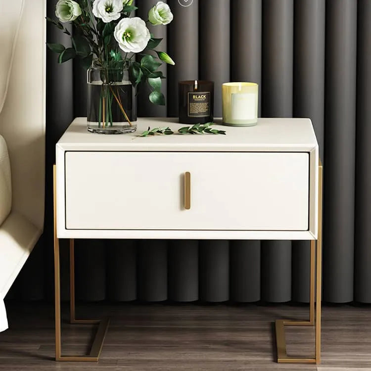 Elegant Faux Leather Nightstand with Gold Accents - Modern Bedroom Furniture fzyhs-2739