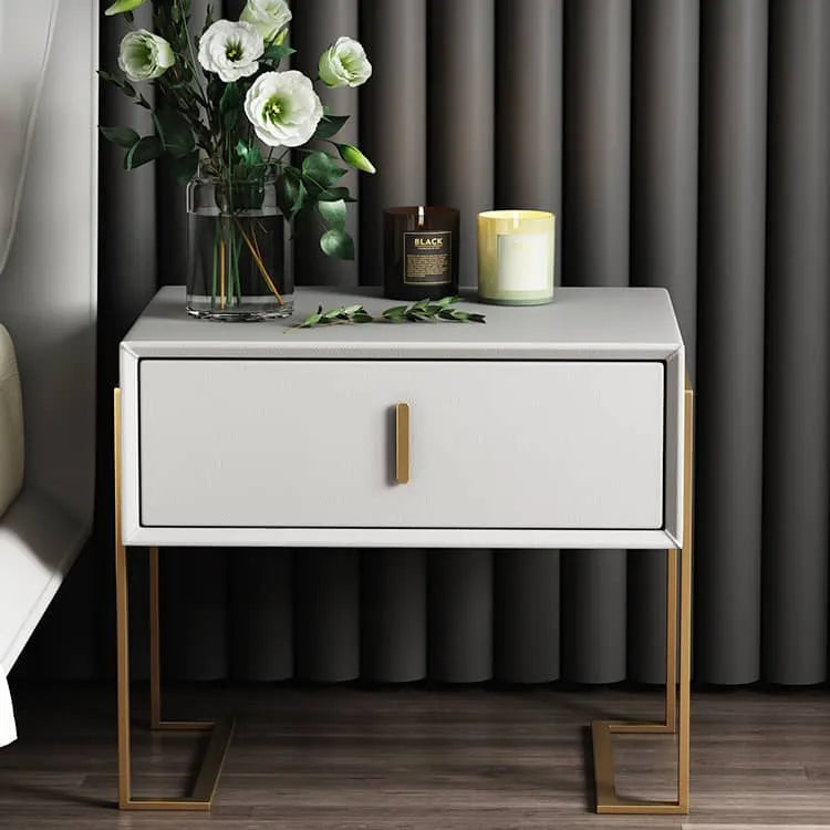 Elegant Faux Leather Nightstand with Gold Accents - Modern Bedroom Furniture fzyhs-2739