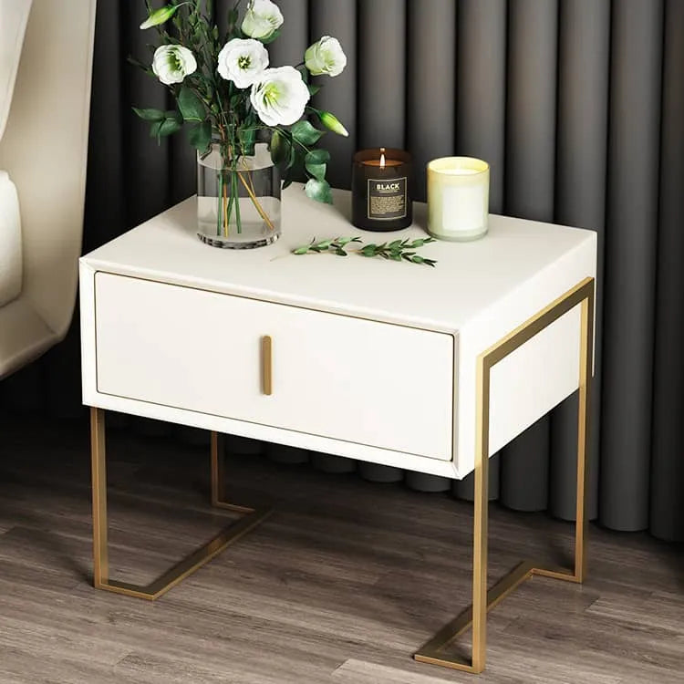 Elegant Faux Leather Nightstand with Gold Accents - Modern Bedroom Furniture fzyhs-2739