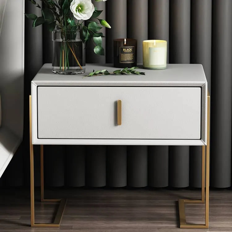 Elegant Faux Leather Nightstand with Gold Accents - Modern Bedroom Furniture fzyhs-2739