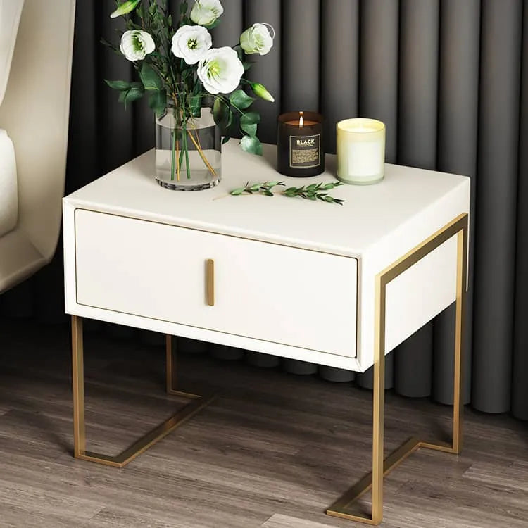 Elegant Faux Leather Nightstand with Gold Accents - Modern Bedroom Furniture fzyhs-2739