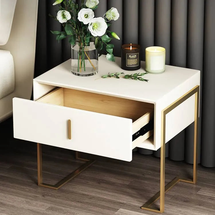 Elegant Faux Leather Nightstand with Gold Accents - Modern Bedroom Furniture fzyhs-2739