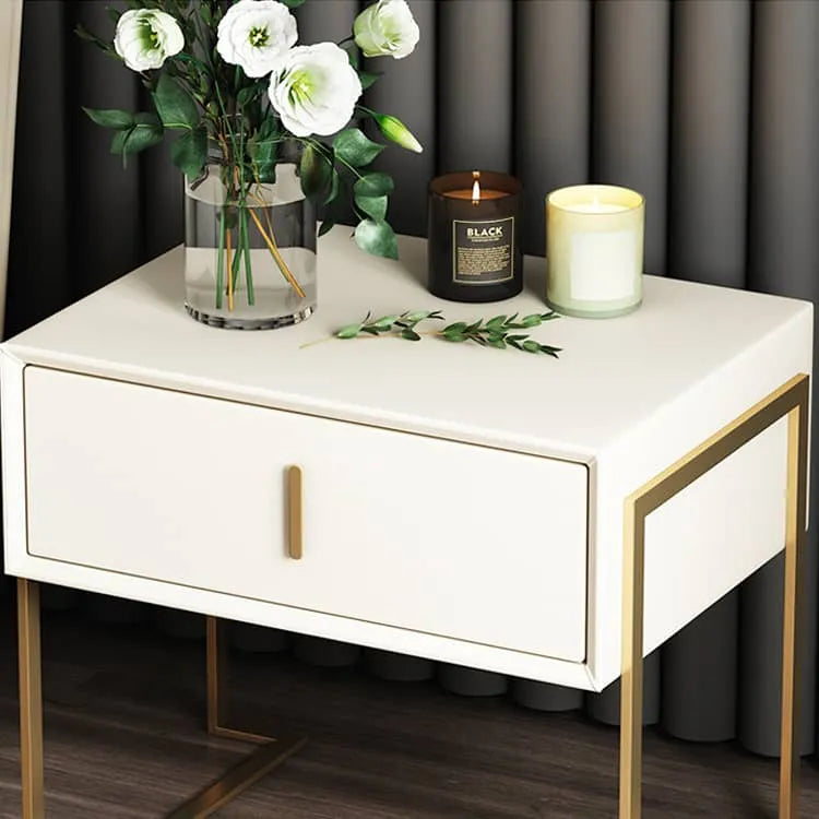 Elegant Faux Leather Nightstand with Gold Accents - Modern Bedroom Furniture fzyhs-2739