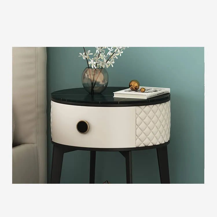 Elegant Nightstand with Solid Wood, Marble, and Faux Leather Finish - Chic Bedroom Accent! fzyhs-2740