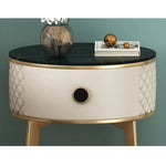 Elegant Nightstand with Solid Wood, Marble, and Faux Leather Finish - Chic Bedroom Accent! fzyhs-2740